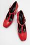 Omera Red Patent Leather Thick Heeled Women's Shoes - 5