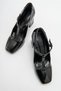 OMERA Black Patent Leather Thick Heeled Women's Shoes - 3