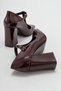 OMERA Claret Red Patent Leather Thick Heeled Women's Shoes - 6