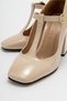 OMERA Beige Patent Leather Thick Heeled Women's Shoes - 3