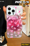 iPhone 13/14 Compatible Pink Rose and Bow Themed Hologram Ins Style Imd Premium Phone Case