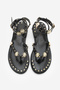 Women's Genuine Leather Ankle Strap Flip Flop Studded Daily Sandals Zoney Black - 7
