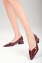 Marie Burgundy Color Patent Leather Short Heeled Women's Shoes - 3