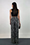 Black Patterned Viscose Draped Palazzo Trousers - 3