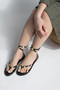 Women's Genuine Leather Ankle Strap Flip Flop Studded Daily Sandals Zoney Black - 2