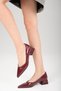 Marie Burgundy Color Patent Leather Short Heeled Women's Shoes - 4