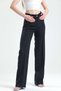 Women's Black High Waist Ribbed Stitched Metal Button Palazzo Pants - 5
