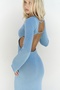 Nadias Window Detail Blue Knitwear Long Dress - 6