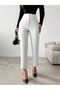 Women's White High Waist Collet Fabric Trousers - 4