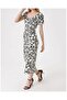 Women Marble Pattern Black and White Summer Dress with Slit Detail - 3