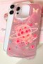 iPhone 15 Compatible Pink Rose and Butterfly Rose Planet Hologram Imd Premium Phone Case - 5