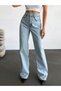 High Waist Women's Pants with Light Blue Back Pocket and Front Pocket Detail - 6