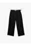 Viscose Blended Half Belt Detailed Ribbed Straight Wide Leg Trousers - 3