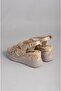 Seç 25107901 Genuine Leather Stone Filled Heel Sandals (Heel: 7.5 Cm, Platform: 2.5 cm) Golden Snake - 4