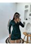Long Sleeve Knot Detail Velvet Pulp Sequin Short Dress - 3