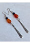 Red Agate and Onyx Stone Motif Stick Apparatus Silver Color Dangle Women's Earrings - 3