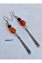 Red Agate and Onyx Stone Motif Stick Apparatus Silver Color Dangle Women's Earrings - 5