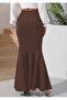 Women's Brown Diver Fish Skirt with Gathering Effect, Maxi Length, Stylish & Modern - 2