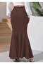 Women's Brown Diver Fish Skirt with Gathering Effect, Maxi Length, Stylish & Modern - 6