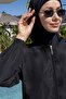 لون أسود مغلق بالكامل طارد للماء سريع الجفاف وسحاب جانبي قابل للتعديل ملابس سباحة حجاب - 7