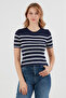 Striped Ribbed Crew Neck Knitwear Blouse - 8