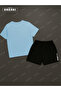 California Authentic Printed Cotton Fabric Men's Light Blue T-Shirt-Black Shorts Set - 4