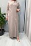 Stand Collar Button Detail Dress Mink T25Y-4023 - 3