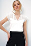 Women's Front Back V Neck Hole Openwork Seasonal Knitwear Blouse - 3