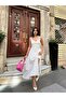 White Floral Patterned Shoulder Tie Midi Dress - 4