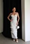 Strapless Neck Ruffle Detailed Premium White Scallop Dress - 6