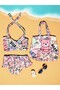 Mi̇lays Girl's Character Printed Skirt with Ruffles - Drawstring Tie Bag Swimsuit Bikini 3-Piece Set