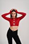 Crew Neck Long Sleeve Chest Detailed Crop Frank Blouse Red - 4