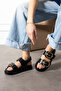 Mia Black Matte Leather Women's Slippers with Gold Plated Buckle - 4