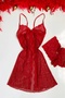 Red Mesh and Lace Detailed Nightgown - 3