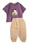 Lemon Appliqued Striped Muslin Shalwar Suit Age 2-8 Purple - 2