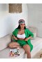 Women's Green Oversize Shirt Shorts Set - 4