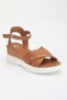 Women's Genuine Leather Open Front Cross Strap High Sole Sandals - Tan - 4