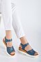 Women's Genuine Leather Thick-Strapped High-Sole Sandals - Denim Blue