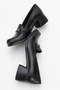 Women's Buckle Classic Thick Heeled Shoes Real Leather Br 44259 Black - 6