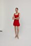 Women's Red Thick Strap Dress with Shirring Detail on the Sides - 5