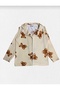 Girl's Milan Fabric Lycra Beige Color Teddy Bear Patterned Buttoned Shirt Collar Pajama Set - 4