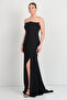 Women's Strapless Stone Decorated Fish Form Evening Dress 5649 Black - 2