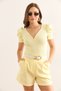 Women's Light Yellow V Detailed Princess Sleeve Cotton Blouse Blz-19002296 - 3
