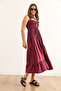 Women's Burgundy Strap Gipeli Midi Knitted Dress Elb-19002452 - 5