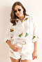 Women's White Shawl Embroidery Detailed Oversize Ayrobin Shirt Gml-19001356 - 3