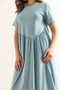 Women Mint Green Front Asymmetrical Stitching Long Bell Cotton Dress Elb-19002446 - 5