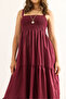 Women's Burgundy Strap Gipeli Midi Knitted Dress Elb-19002452 - 6