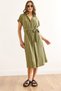 Women's Green Belted Striped Midi Shirt Dress Elb-19002450