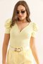 Women's Light Yellow V Detailed Princess Sleeve Cotton Blouse Blz-19002296 - 4