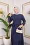 Women's Tie Detail Strawberry Fabric Navy Blue Dress - 5